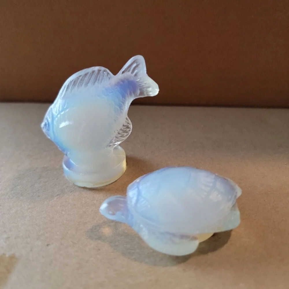 Vintage Sabino France Opalescent Glass Fish and Sea Turtle